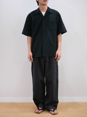 Super160's WOOL/COTTON SASHIKO STITCHING HALF SLEEVE SHIRTS｜GREEN