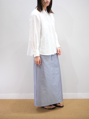 RAW SILK/GIZA STRIPE SKIRT｜BLUE