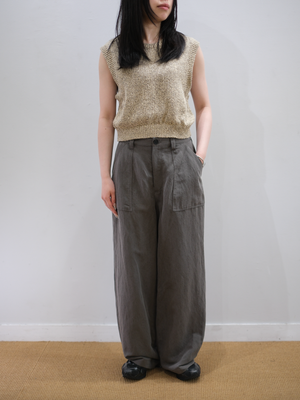 SILK/LINEN GABARDINE WIDE PANTS for WOMEN｜ICE GRAY
