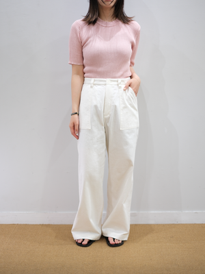 HIGH-TWIST SILK RIB KNIT PULLOVER｜PINK