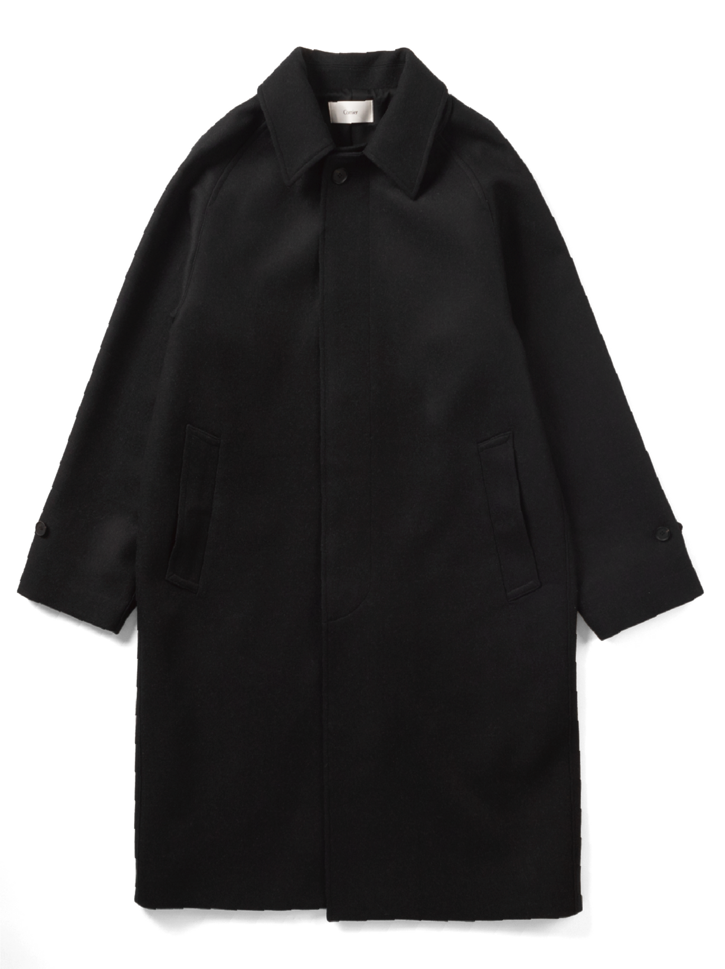 Super130’s WOOL DOUBLE CLOTH BALMACAAN COAT for WOMEN｜TOP BLACK