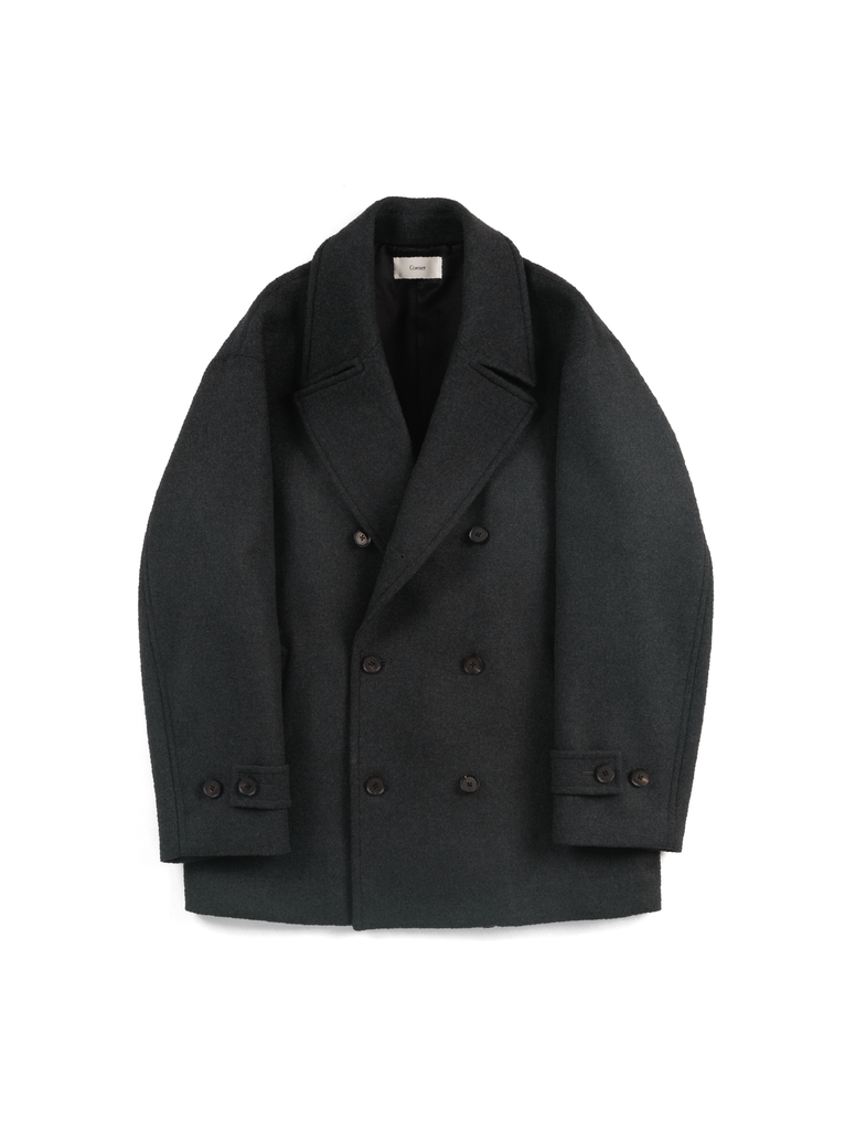 Super160's WOOL DOUBLE CLOTH PEA COAT｜TOP GRAY