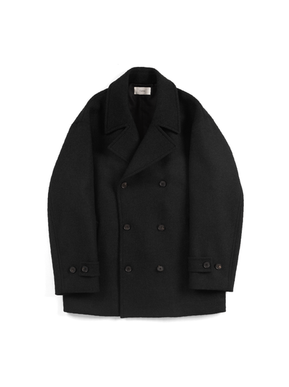 Super160's WOOL DOUBLE CLOTH PEA COAT｜TOP BLACK