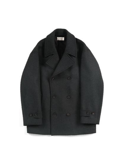 Super160's WOOL DOUBLE CLOTH PEA COAT｜TOP GRAY