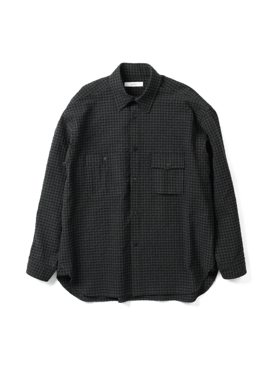 Super130's WOOL/COTTON SHRINK GACHA-POKE SHIRTS｜NAVY CHECK