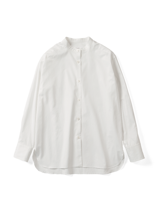 FINX COTTON TWILL BAND COLLAR SHIRTS for WOMEN｜WHITE