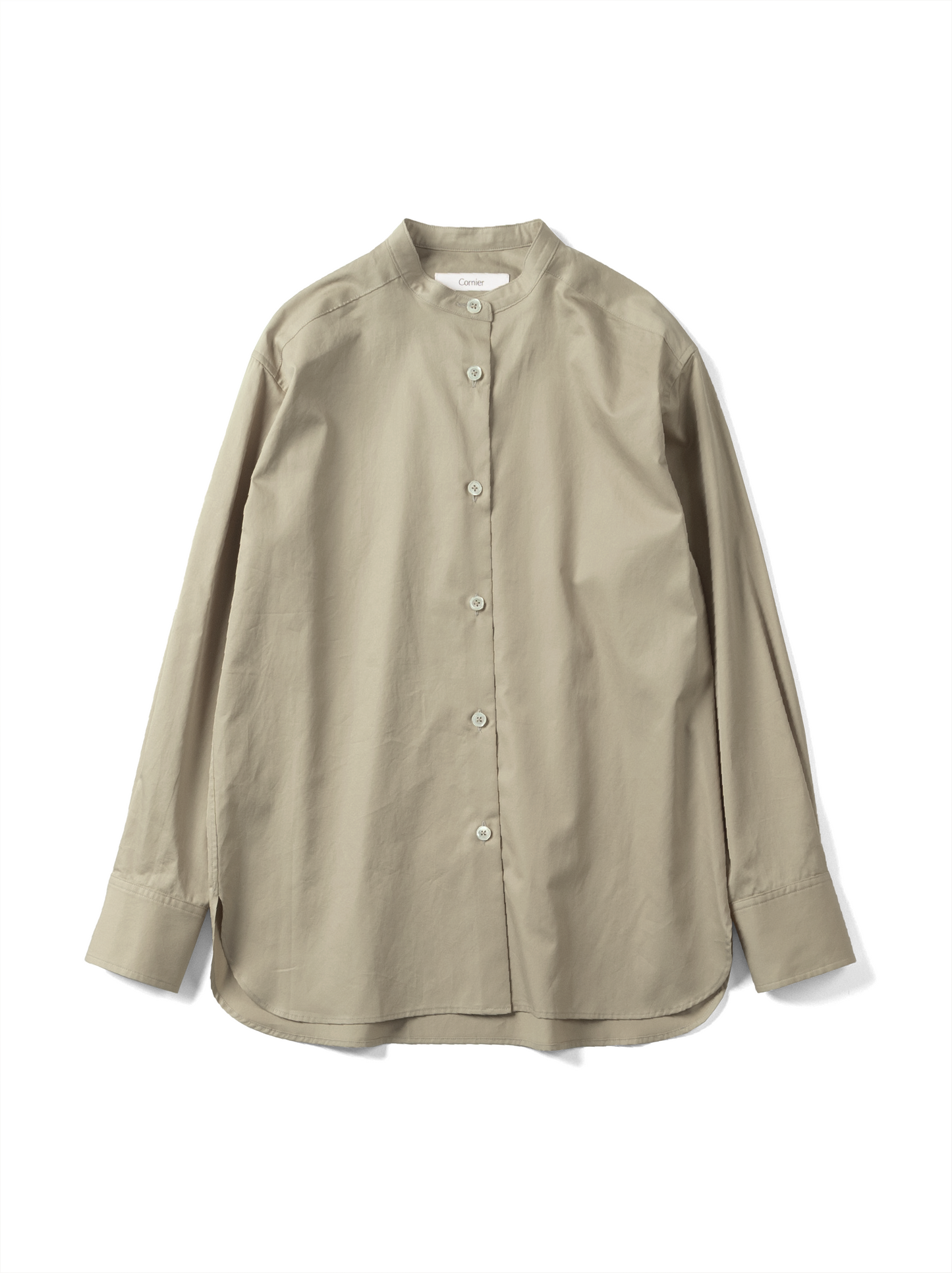 FINX COTTON TWILL BAND COLLAR SHIRTS for WOMEN｜DESERT