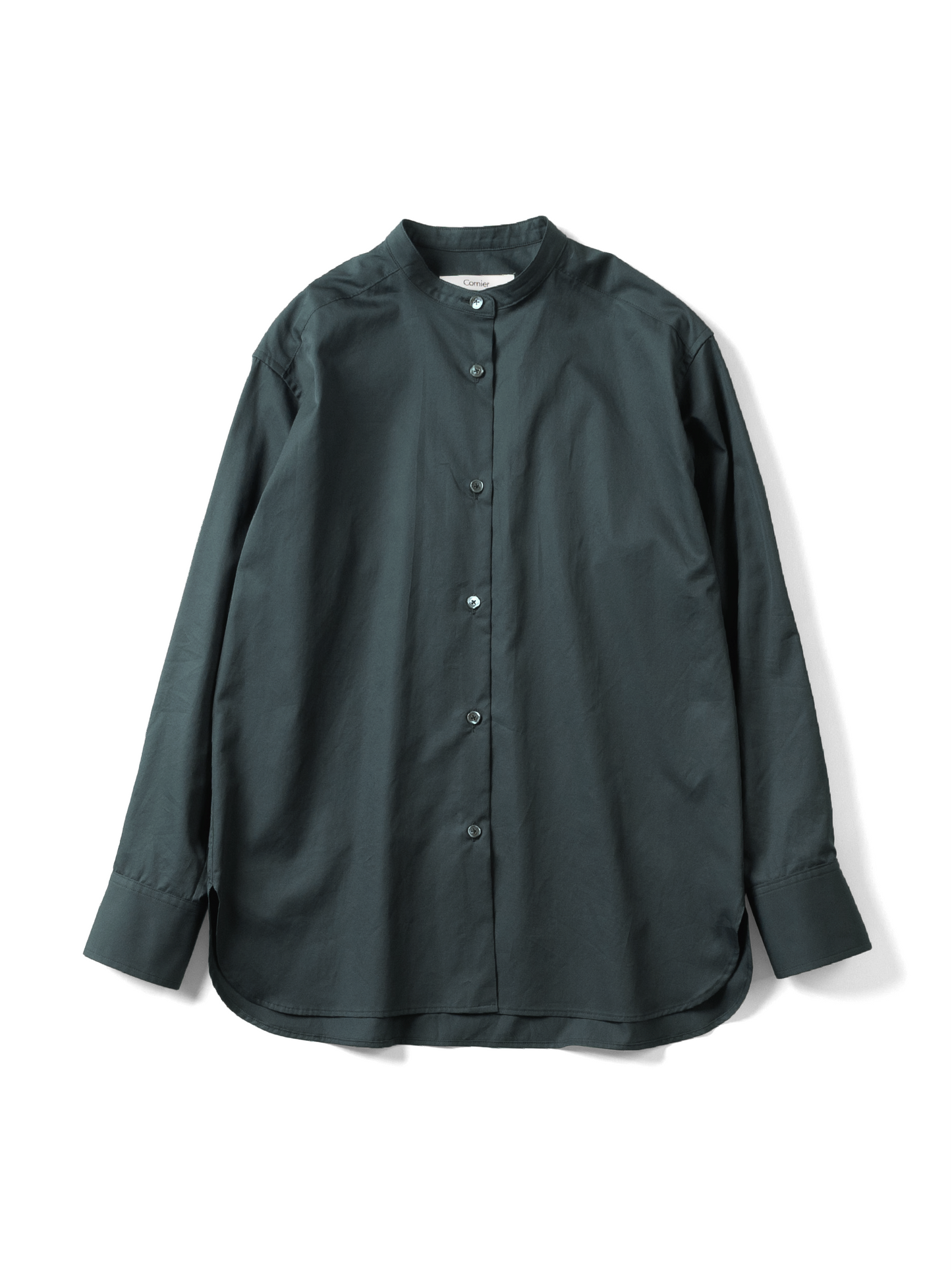 FINX COTTON TWILL BAND COLLAR SHIRTS for WOMEN｜DEEP GREEN