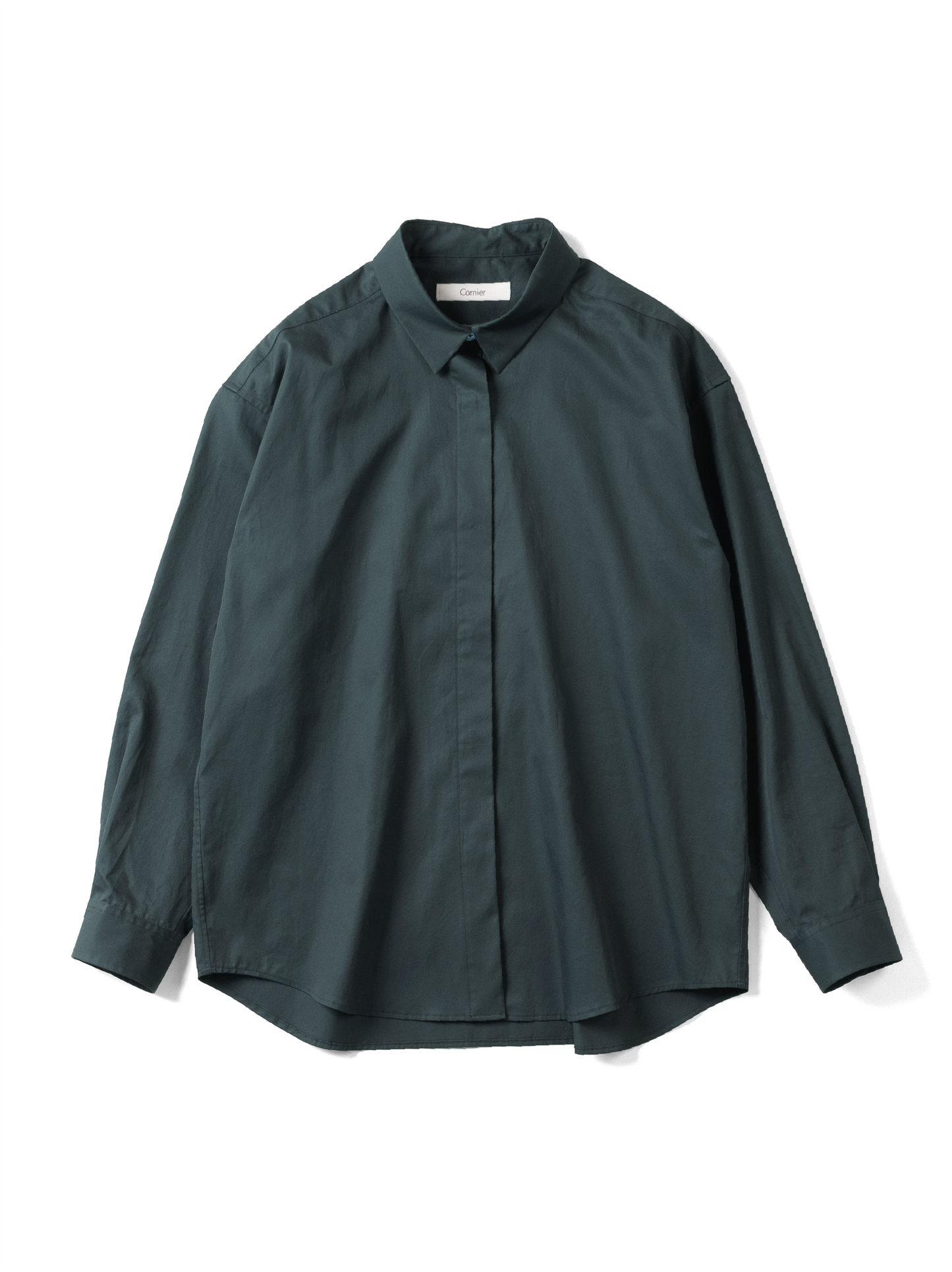 FINX COTTON TWILL FLY FRONT SHIRTS for WOMEN｜DEEP GREEN