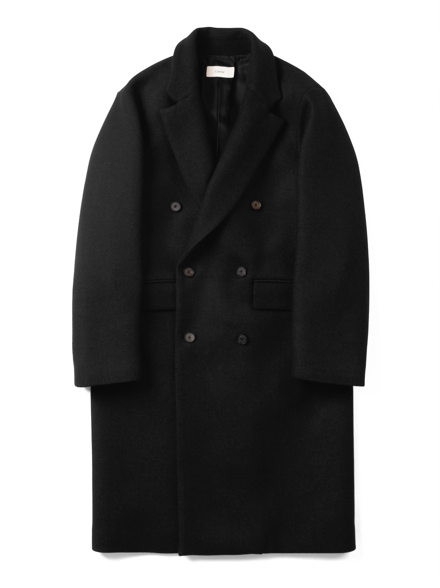 Super160's WOOL DOUBLE BREASTED LONG COAT｜TOP BLACK