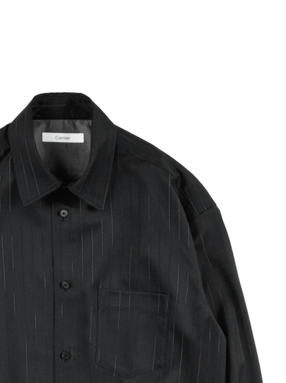 Super130's RESISTED YARN DYED WOOL GABARDINE SHIRTS｜BLACK