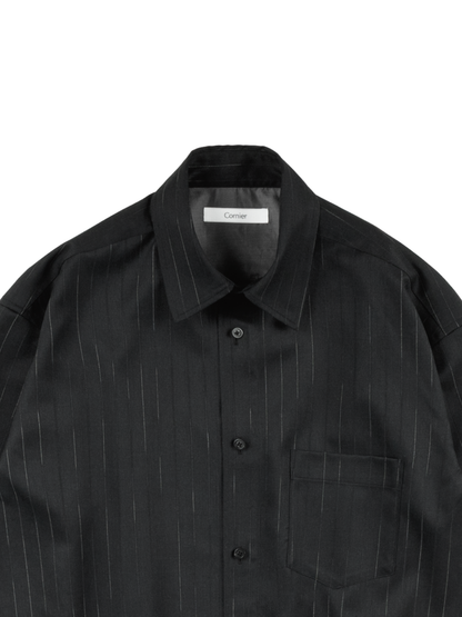 Super130's RESISTED YARN DYED WOOL GABARDINE SHIRTS｜BLACK