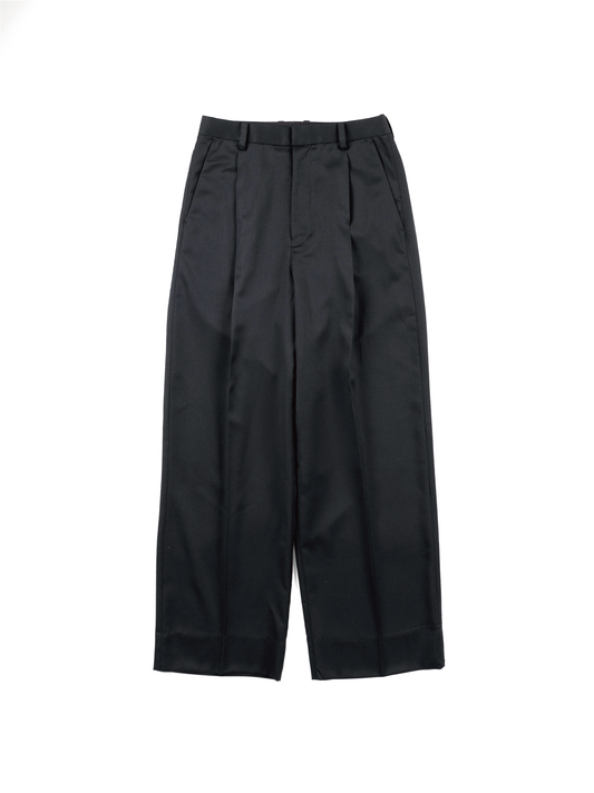 Super130's WORSTED WOOL LIGHT GABARDINE SLACKS for WOMEN｜BLACK