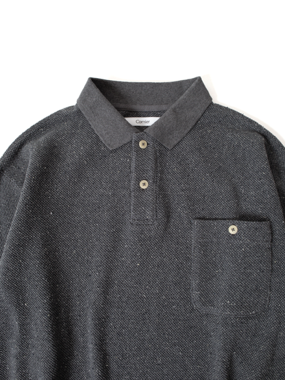 SILK NEP HEAVY MOSS STITCH POLO SHIRTS｜TOP GRAY