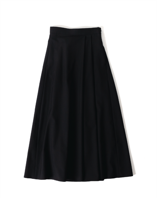 Super130's WORSTED WOOL LONG SKIRTS｜BLACK