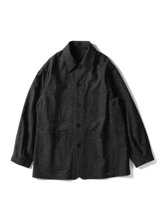 SHETLAND WOOL MIX TWEED WORK JACKET｜BLACK MIX