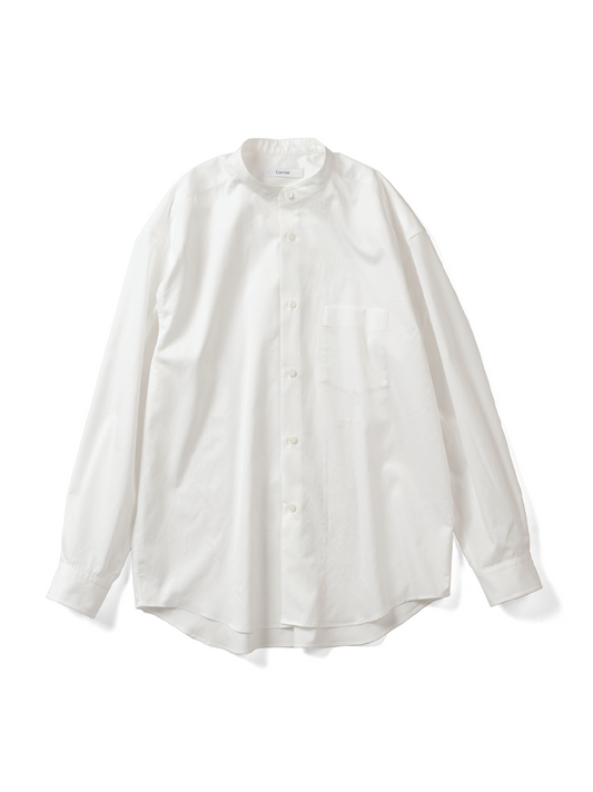 FINX COTTON TWILL BAND COLLAR SHIRTS｜WHITE