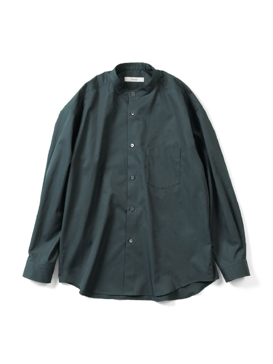 FINX COTTON TWILL BAND COLLAR SHIRTS｜DEEP GREEN