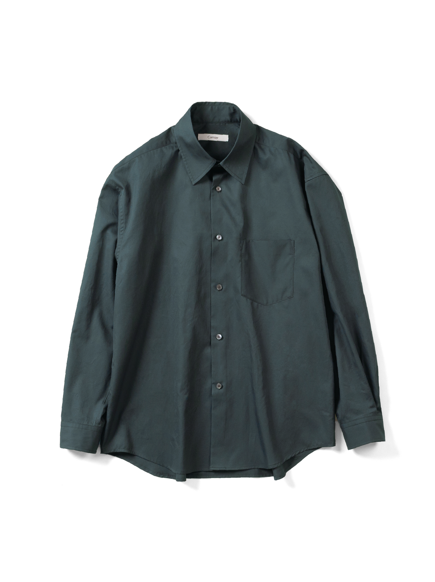 FINX COTTON TWILL REGULAR COLLAR SHIRTS｜DEEP GREEN