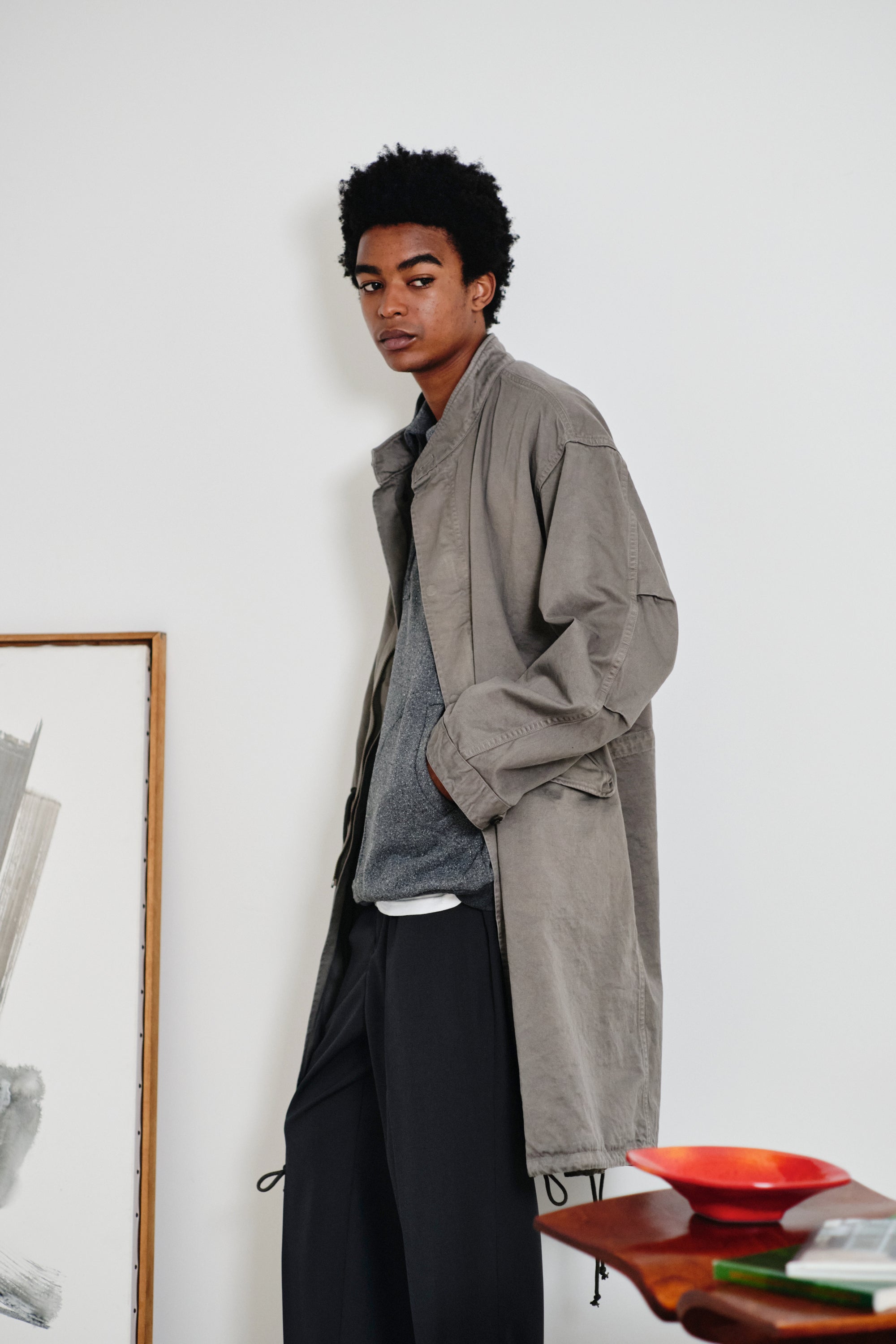 GARMENT DYED FINX/ZIMBABWE COTTON M-65 FISHTAIL COAT｜INK BLACK