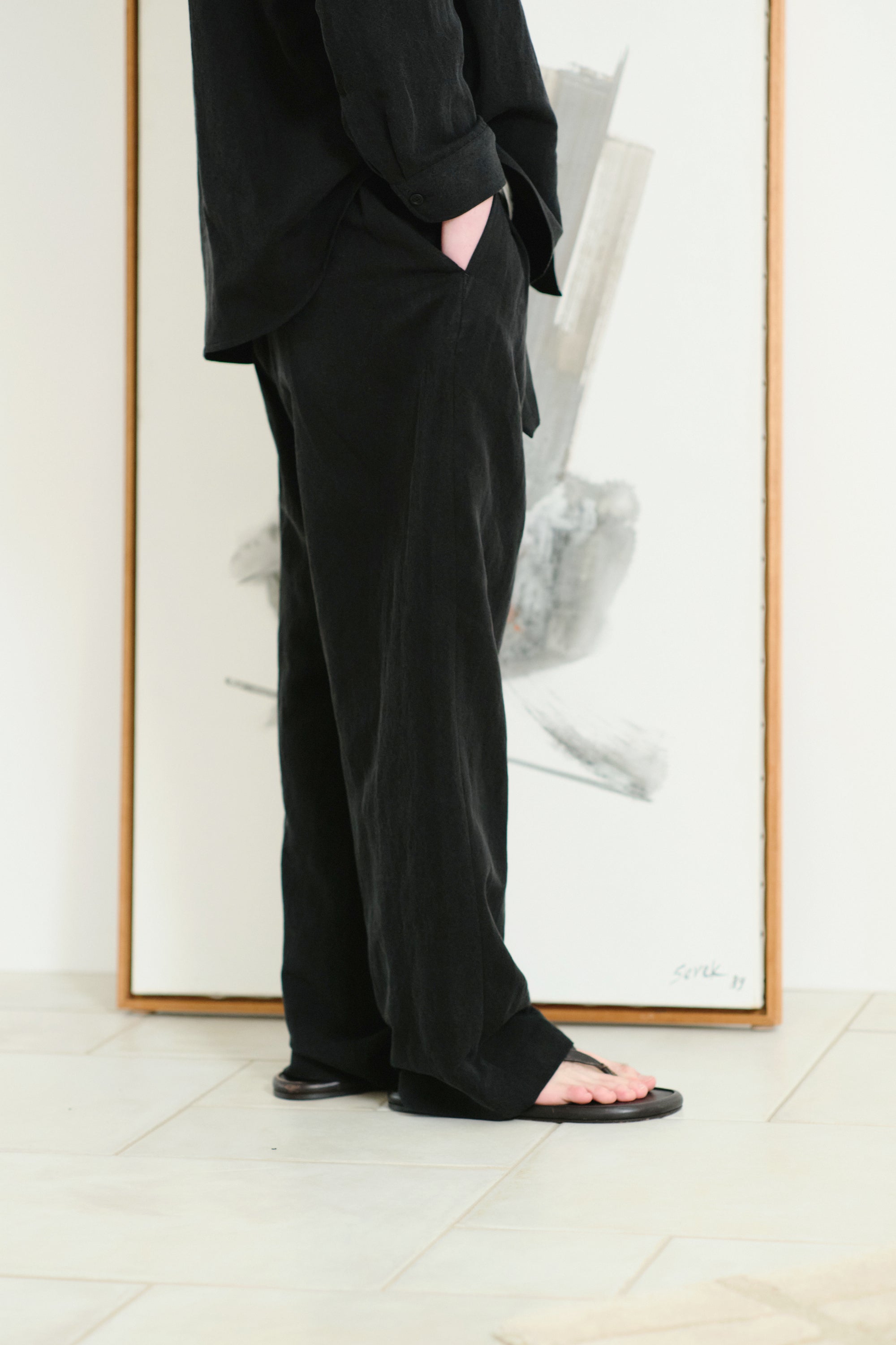SILK/LINEN FADED GABARDINE PANTS｜BLACK – Cornier