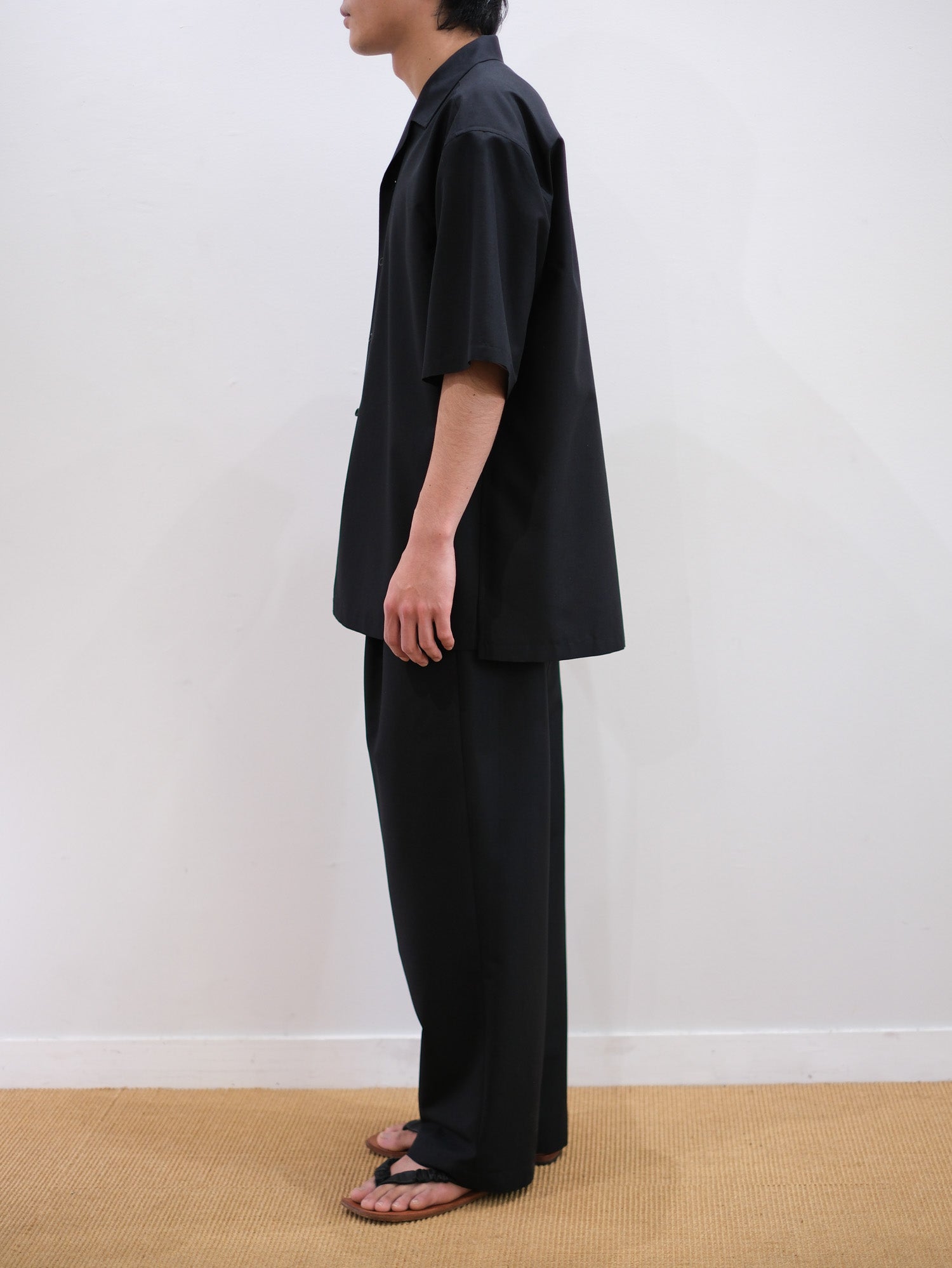 WORSTED CASHMERE/SILK TROPICAL HALF SLEEVE SHIRTS｜BLACK – Cornier