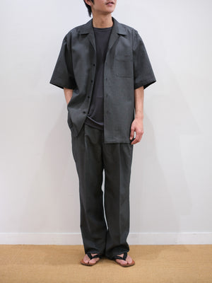 Super160's WOOL/SILK CRISPY HALF SLEEVE SHIRTS｜BLACK