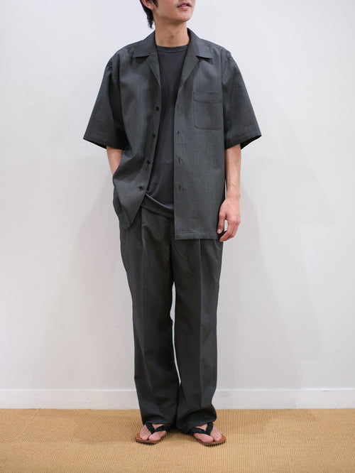 Super160's WOOL/SILK CRISPY HALF SLEEVE SHIRTS｜BLACK