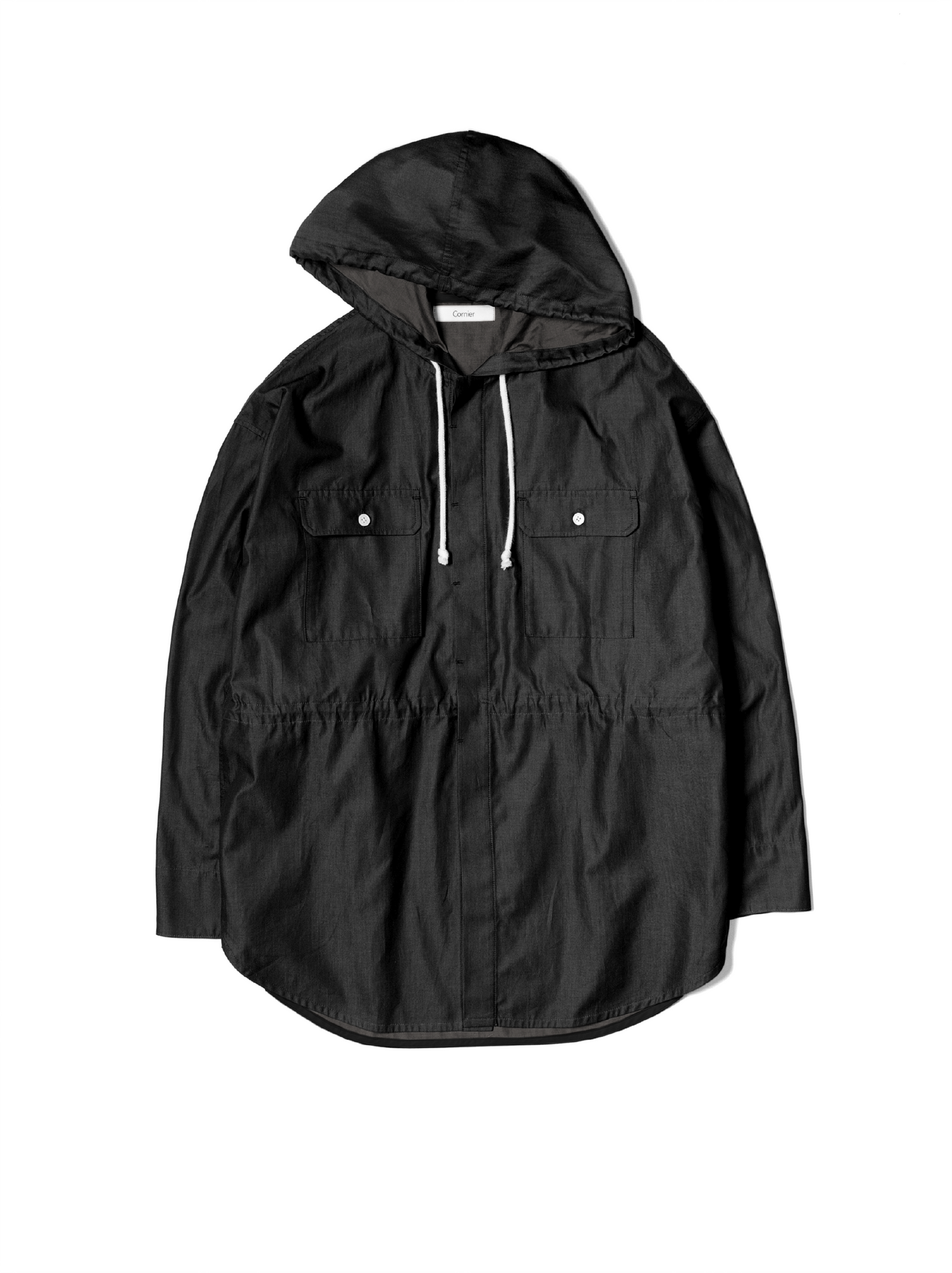 FINX COTTON CHAMBRAY DENIM HOODED SHIRTS for WOMEN｜BLACK