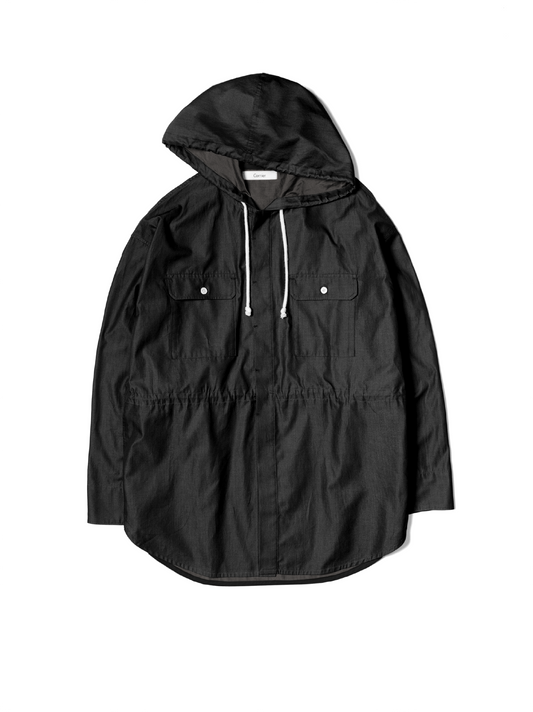 FINX COTTON CHAMBRAY DENIM HOODED SHIRTS for WOMEN｜BLACK