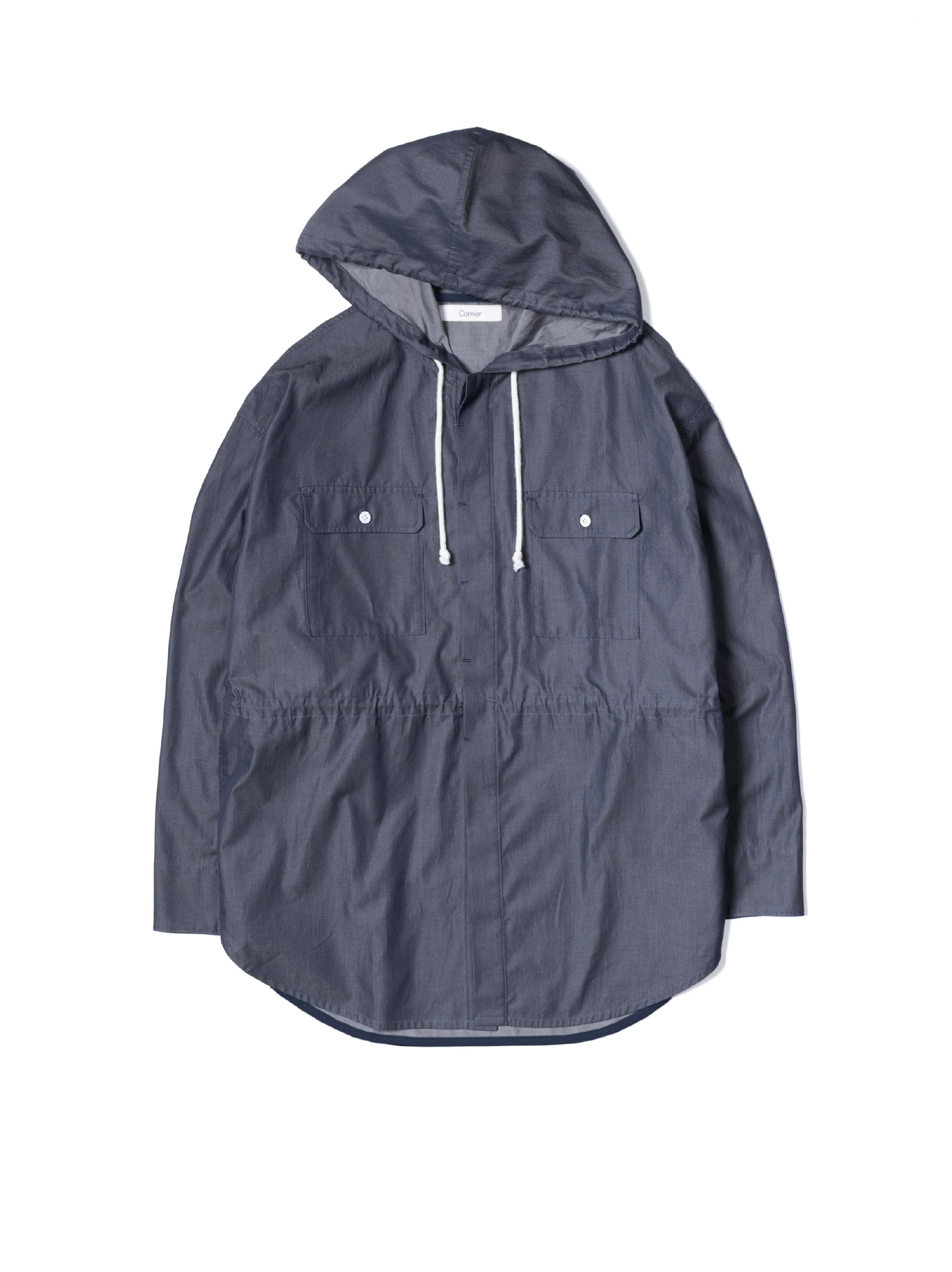FINX COTTON CHAMBRAY DENIM HOODED SHIRTS for WOMEN｜NAVY