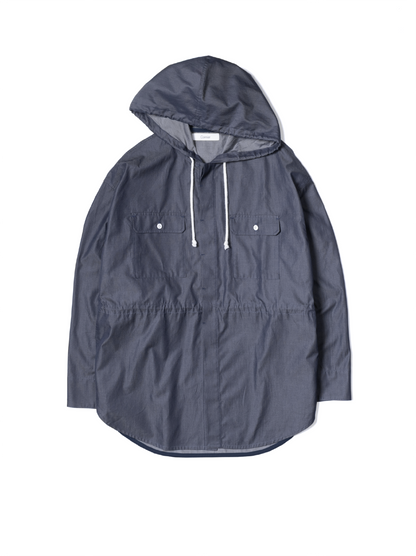 FINX COTTON CHAMBRAY DENIM HOODED SHIRTS for WOMEN｜NAVY