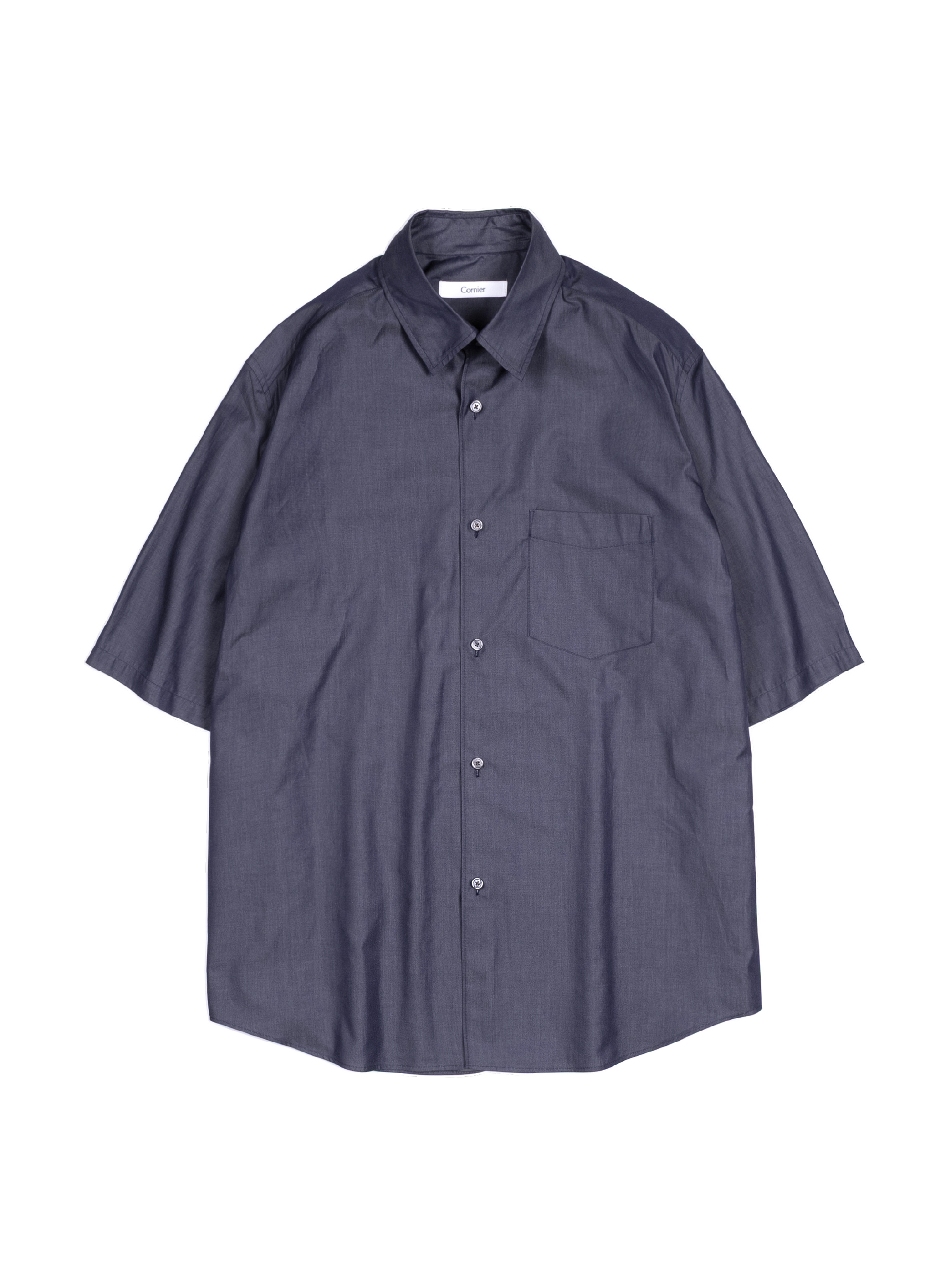 FINX COTTON CHAMBRAY LIGHT DENIM H/S BIG SHIRTS|NAVY – Cornier FINX COTTON CHAMBRAY LIGHT DENIM H/S BIG SHIRTS|NAVY – Cornier