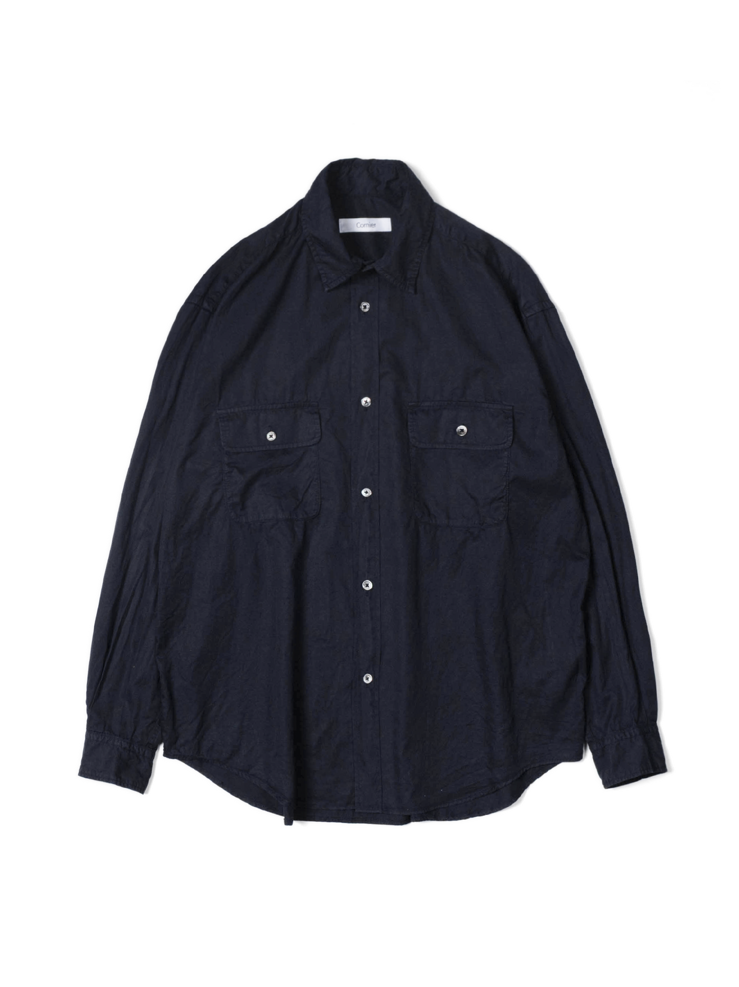 FINX COTTON GARMENT DYED DOUBLE POCKET SHIRTS｜NAVY