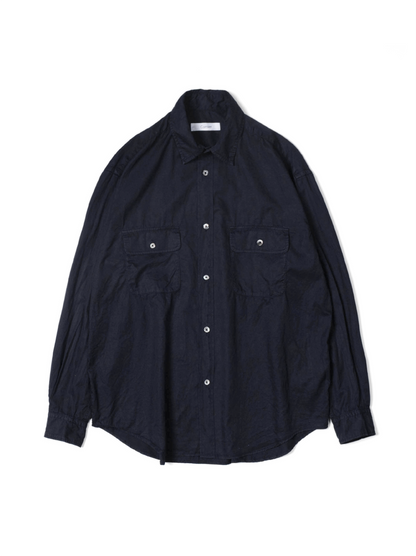FINX COTTON GARMENT DYED DOUBLE POCKET SHIRTS｜NAVY