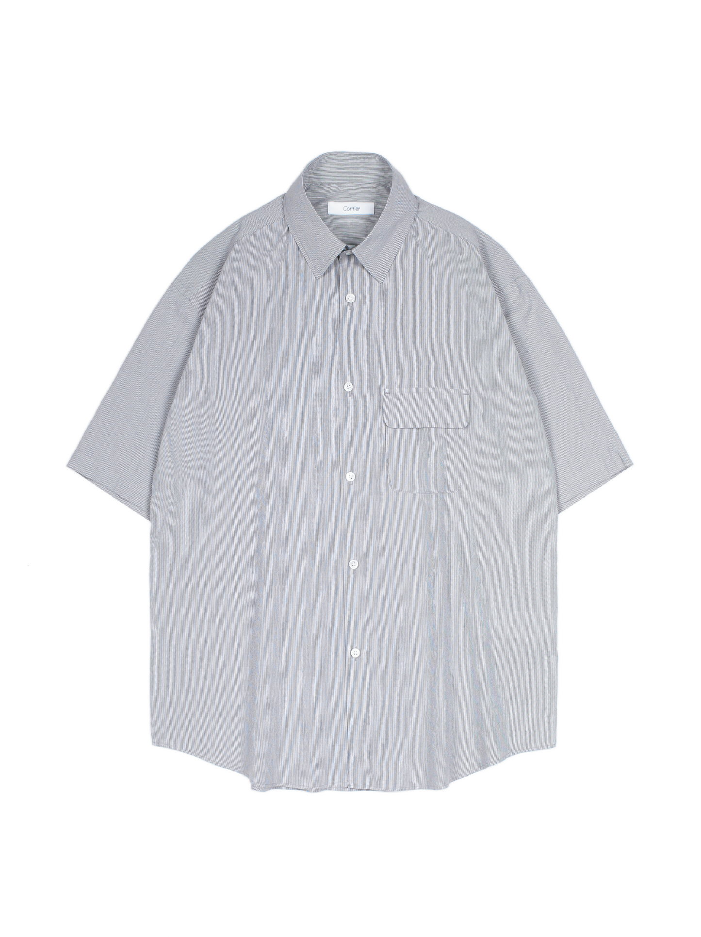 FINX COTTON LIGHT CORD LANE STRIPE HS SHIRTS｜GRAY STRIPE
