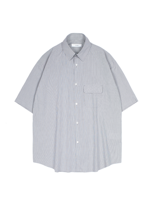 FINX COTTON LIGHT CORD LANE STRIPE HS SHIRTS｜GRAY STRIPE
