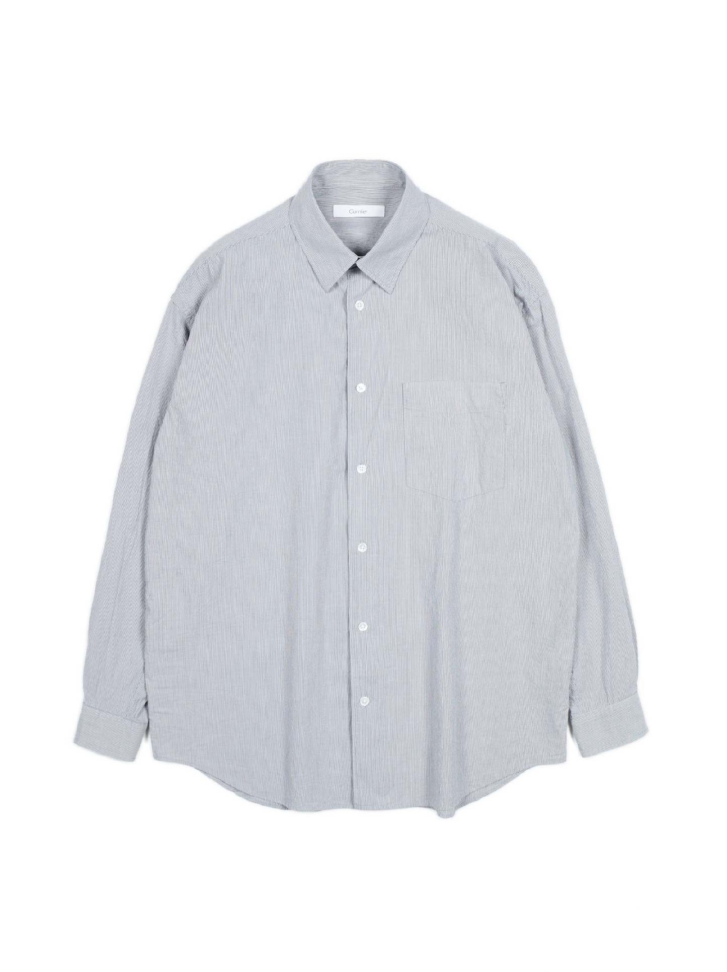 FINX COTTON LIGHT CORD LANE STRIPE SHIRTS｜GRAY STRIPE