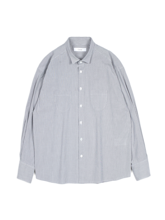 FINX COTTON LIGHT CORD LANE STRIPE SHIRTS for WOMEN｜GRAY STRIPE