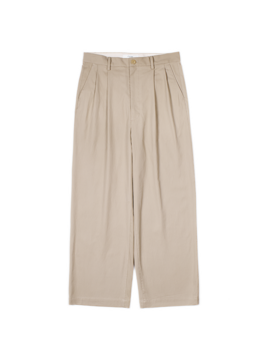FINX COTTON VOILE LIGHT CHINO WIDE PANTS｜ASH BEIGE