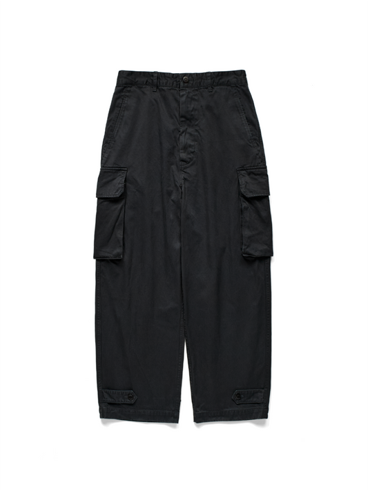 GARMENT DYED FINX/ZIMBABWE COTTON TWILL M-47 CARGO PANTS｜BLACK