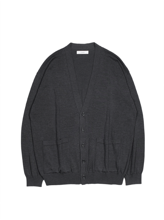 HIGH-TWIST 3PLY SILK KNIT CARDIGAN｜TOP CHARCOAL