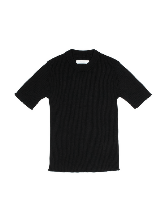 HIGH-TWIST SILK RIB KNIT PULLOVER｜BLACK
