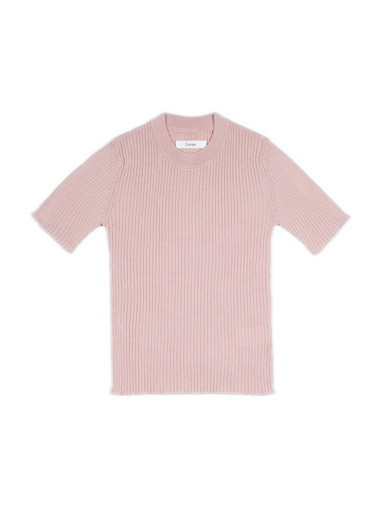 HIGH-TWIST SILK RIB KNIT PULLOVER｜PINK