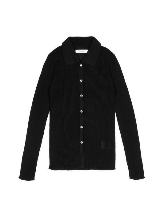 HIGH-TWIST SILK RIB KNIT SHIRTS｜BLACK