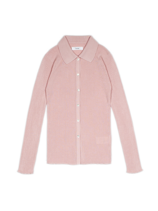 HIGH-TWIST SILK RIB KNIT SHIRTS｜PINK