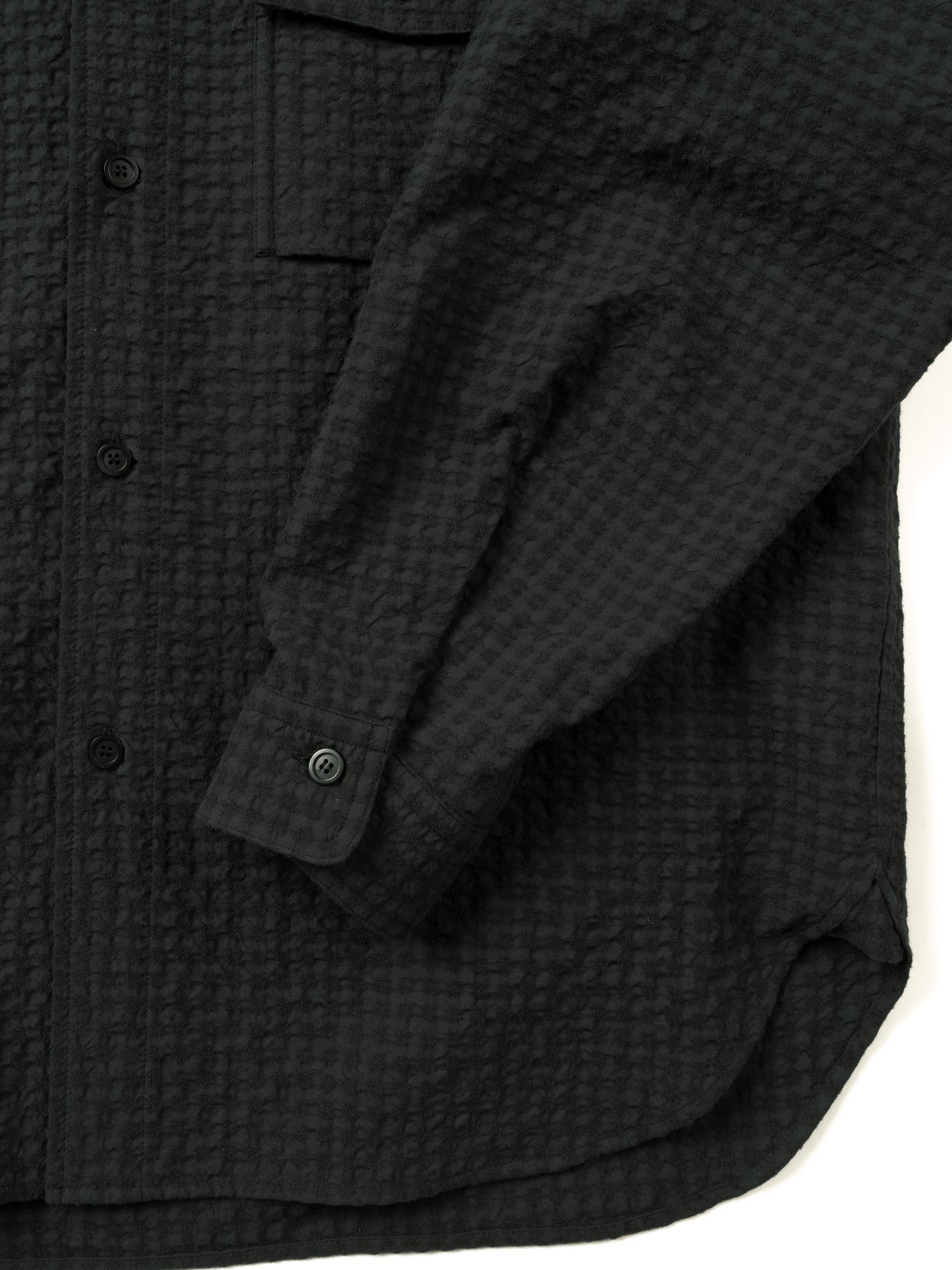 Super130's WOOL/COTTON SHRINK GACHA-POKE SHIRTS｜BLACK CHECK