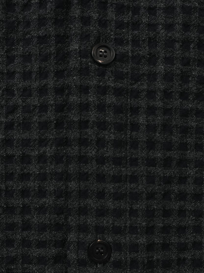 Super130's WOOL/COTTON SHRINK GACHA-POKE SHIRTS｜NAVY CHECK