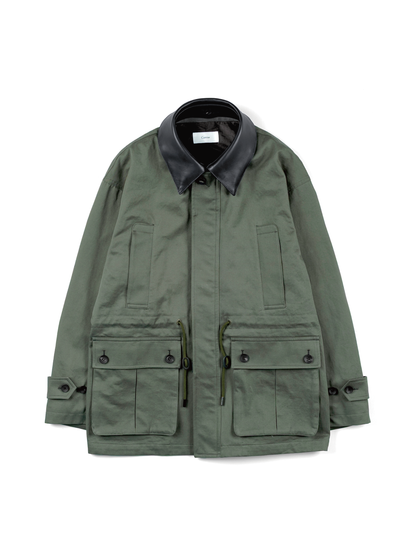 LEATHER COLLAR FINX/ZIMBABWE COTTON TWILL BLOUSON｜KHAKI