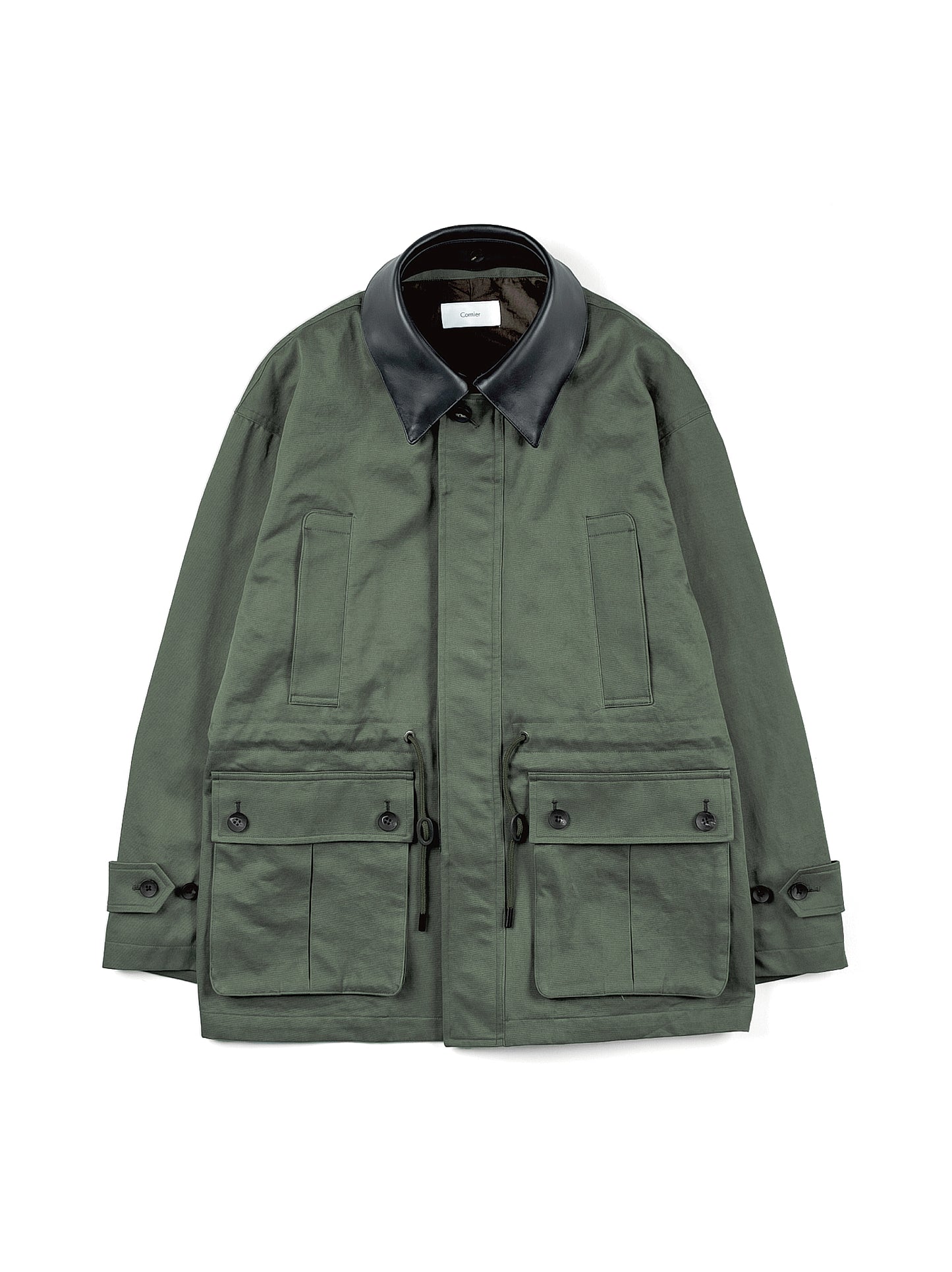 LEATHER COLLAR FINX/ZIMBABWE COTTON TWILL BLOUSON｜KHAKI